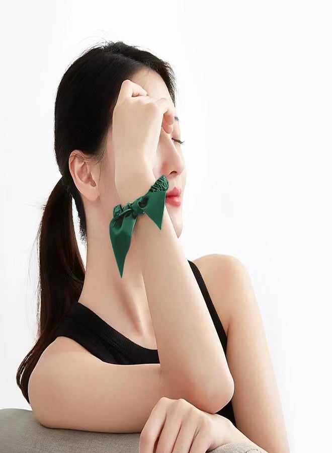 THXSILK Hair Silk Scrunchies with Bow for Women Pure Mulberry Silk Hair Cute Ring Ties Scrunchies for Girls Women's Thick Hair, Emerald Green, 2.8" - Image 4